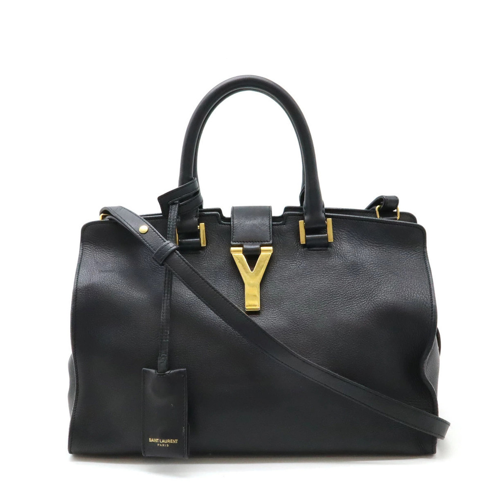 SAINT LAURENT PARIS YSL Yves Y Cabas Handbag Shoulder Leather Black